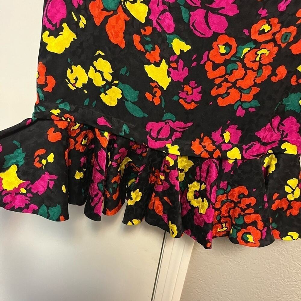 Vintage 1980s JILL RICHARDS Neon Floral Colorful 100% Silk Mini Dress 2 - Picture 7 of 11